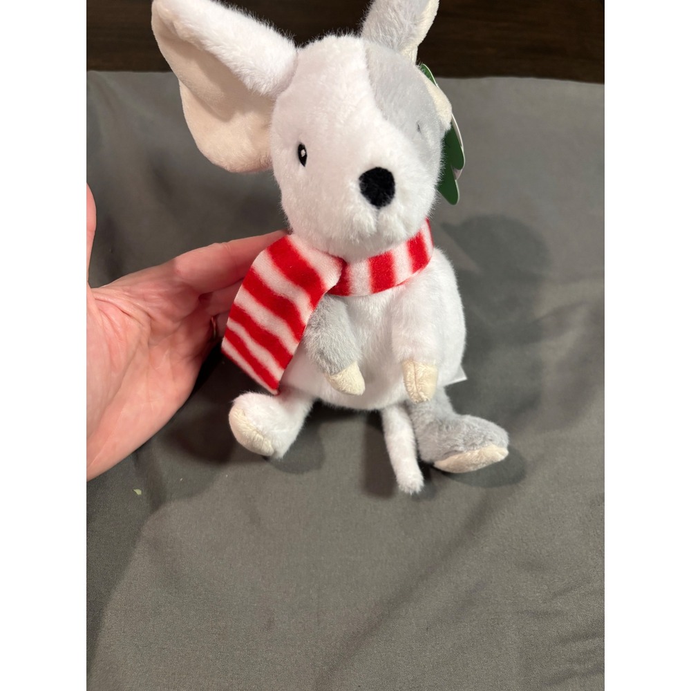 Gigglescape Christmas Mouse Plush Grey White Striped Scarf Holiday Stuffed Toy